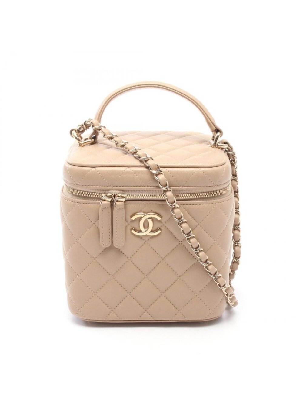 Chanel Shoulder Bag Quilted Beige Leather Vanity 2-Way Chain